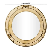 The Novogratz Gold Brass Sail Boat Wall Mirror with Port Hole Detailing 12" x 2" x 12"
