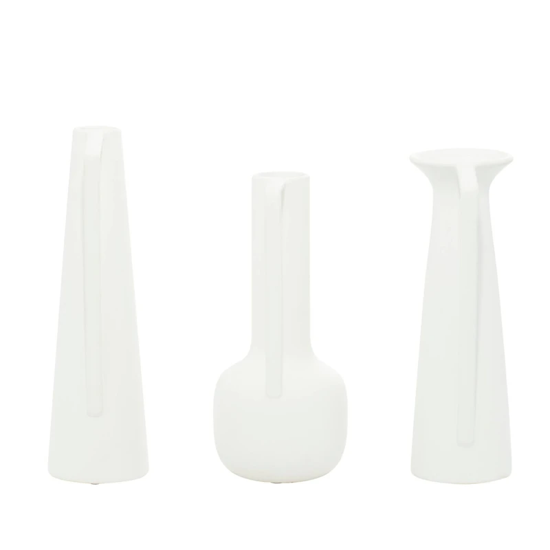 CosmoLiving by Cosmopolitan Set of 3 White Ceramic Modern Vase, 13", 12", 11"