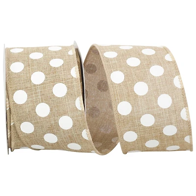 JAM Paper 2.5" x 10yd. Linen Wired Natural Jumbo Dots Ribbon