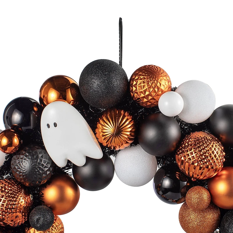 23.5" Orange, Black & White Ghost & Ornament Wreath by Ashland®