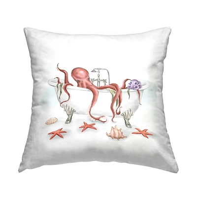 Stupell Industries Red Octopus Swimming Bathtub Nautical Sea Life Throw Pillow, 18" x 18"