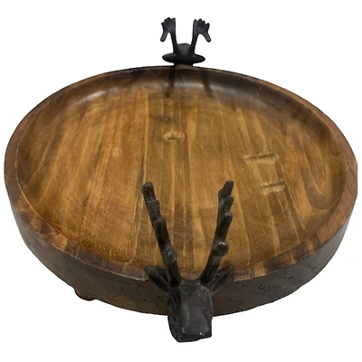 15" Round Wood Tray with Reindeer Handles by Ashland®