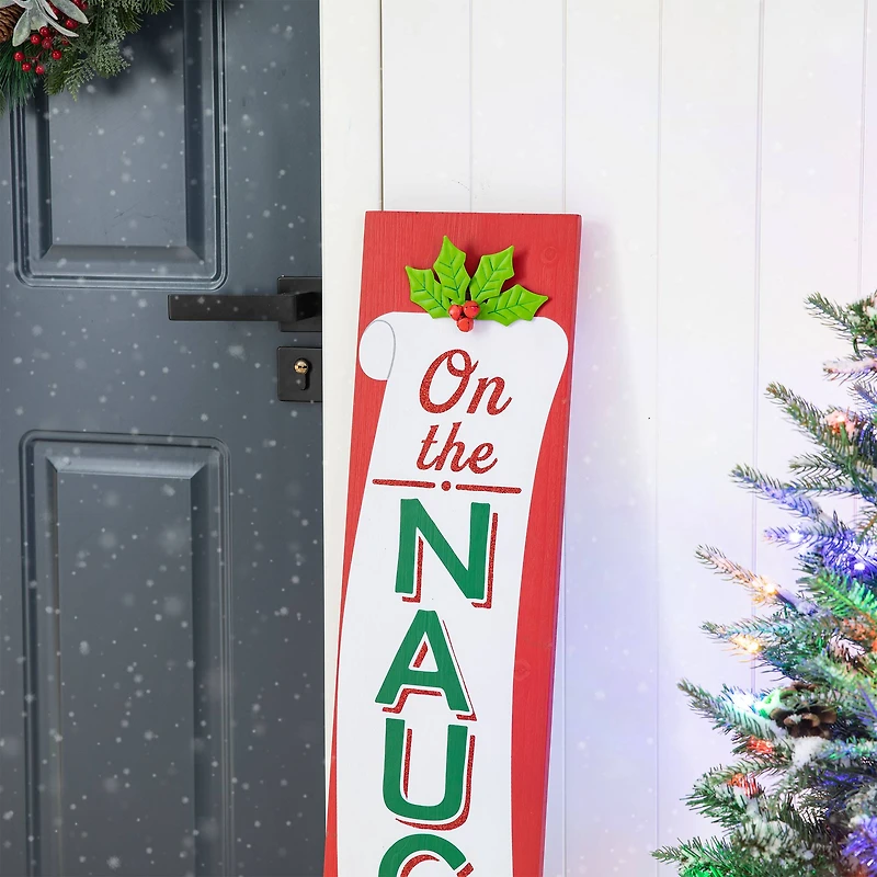 Glitzhome® 3.5ft. Double-Sided Wooden Naughty & Nice List Porch Sign