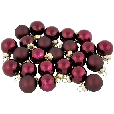 24ct. 1" Shiny & Matte Red Glass Ball Ornaments 