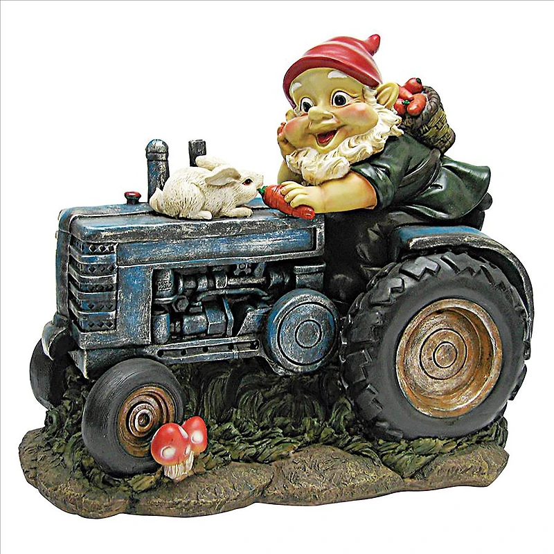 Design Toscano 12" Bunny on Board the Tractor Garden Gnome Statue