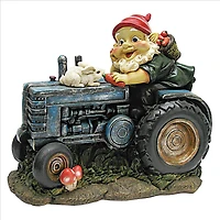 Design Toscano 12" Bunny on Board the Tractor Garden Gnome Statue