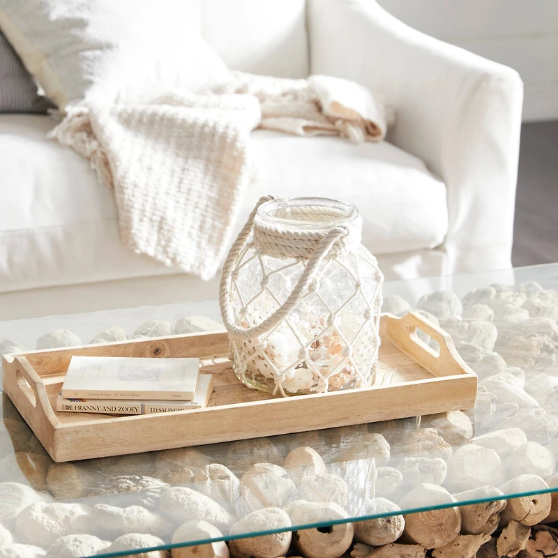 Clear Glass Coastal Candle Holder Lantern, 18" x 7" x 7"