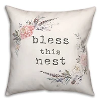 Bless This Nest Floral Throw Pillow
