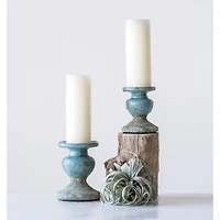 Hello Honey® 5" Distressed Blue Terracotta Pillar Candleholder