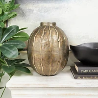12" Brass Metal Snakeskin Inspired Vase with Dimensional Wavy Accents