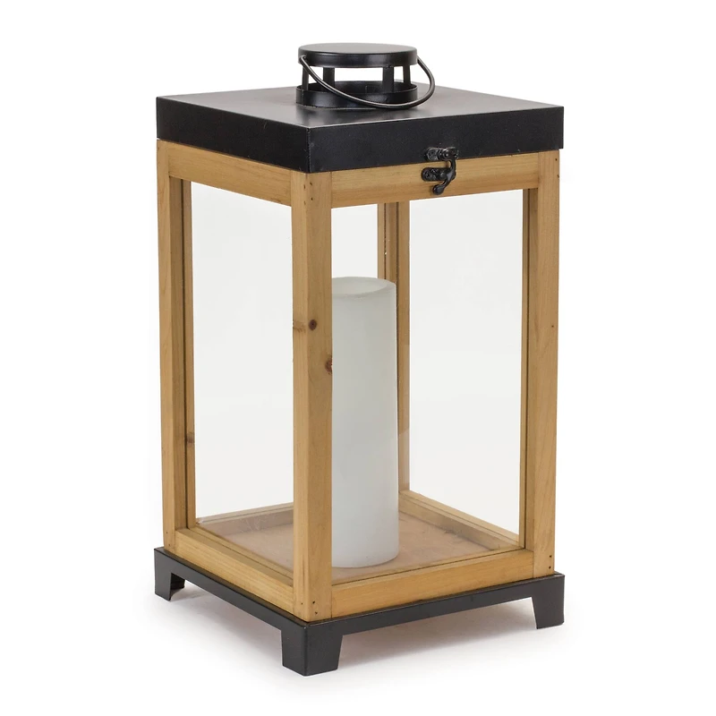 Wood Box Lantern on Metal Stand Set, 13" & 17"