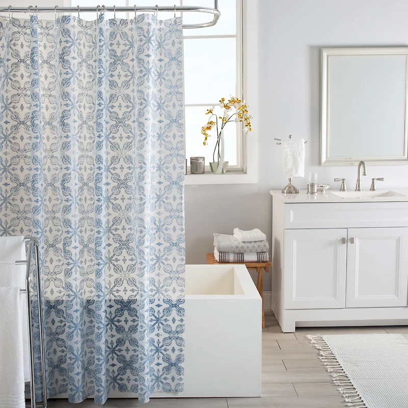 Bath Bliss Blue Lisbon Design PEVA Shower Curtain