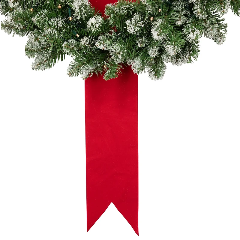 6.5ft. Pre-Lit Flocked Wreaths on Red Ribbon Christmas Decoration