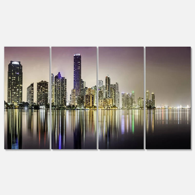 Designart - Miami Downtown Night Panorama