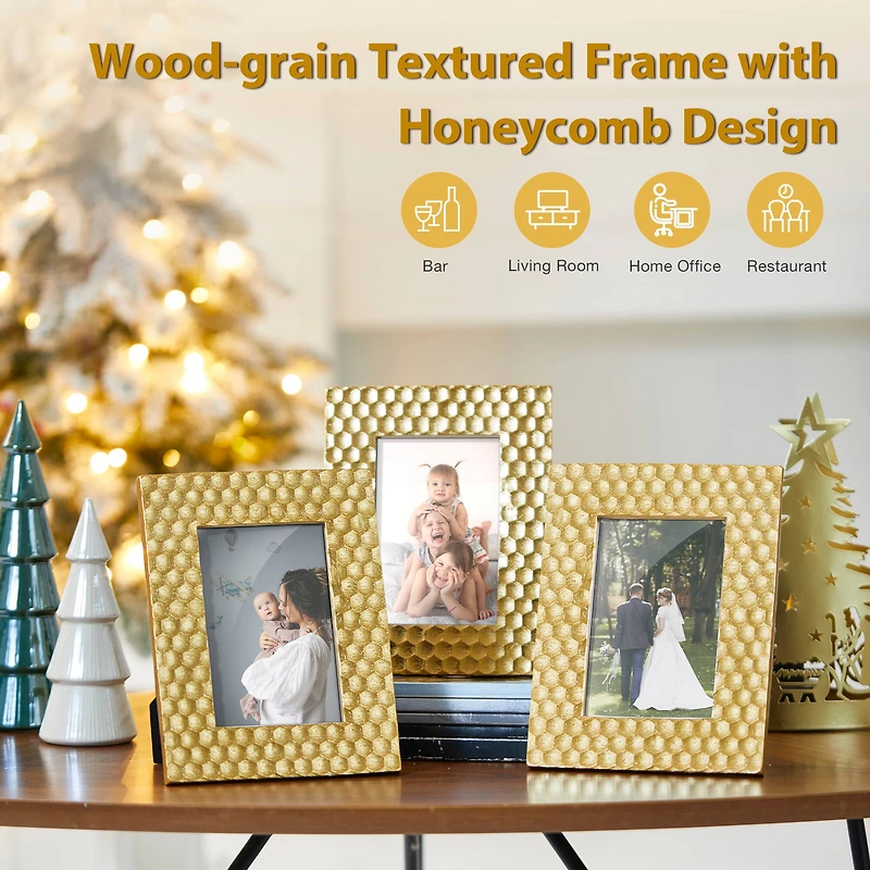 Glitzhome® 3 Pack 4" x 6" Gold Honeycomb Resin Tabletop Picture Frames