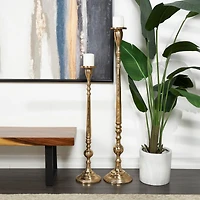 Gold Aluminum Tall Pillar Candle Holder Set