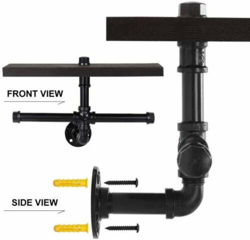 Black Wall Mounted Industrial Dual Toilet Paper Holder with Storage Shelf