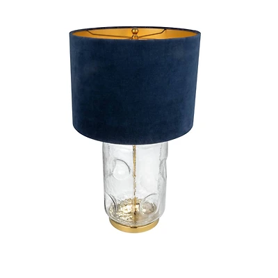 Hello Honey® 25" Clear and Navy Embossed Blown Glass Table Lamp with Velvet Shade