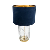 Hello Honey® 25" Clear and Navy Embossed Blown Glass Table Lamp with Velvet Shade