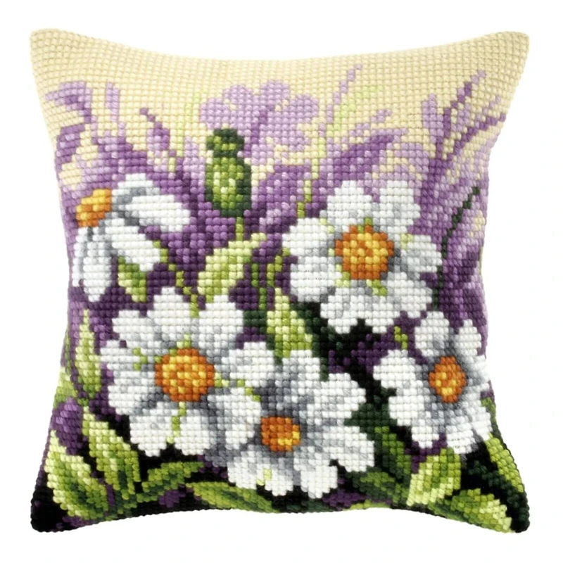 Orchidea Cushion Cross Stitch Kit White Flowers On Meeadow