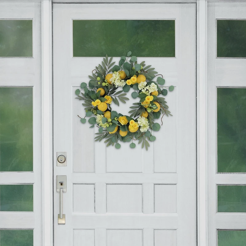 24" Lemon & Hydrangea Floral Spring Wreath