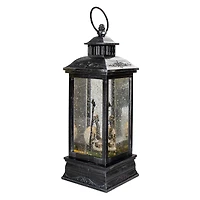 11" Black & Brushed Silver LED Skull Head Halloween Snow Globe Lantern