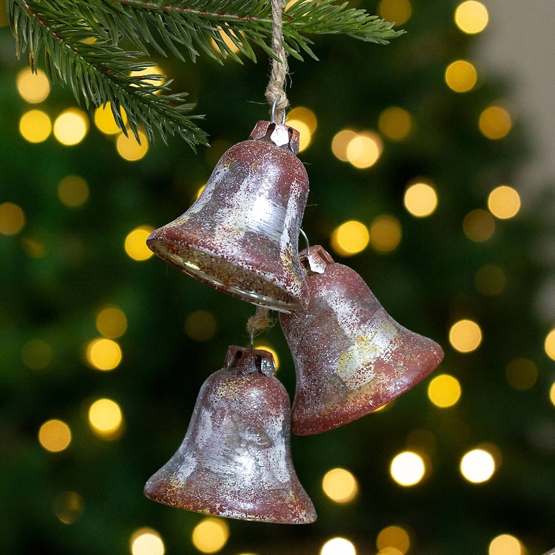5" Silver & Brown Rustic String of Bells Glass Ornament