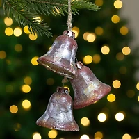 5" Silver & Brown Rustic String of Bells Glass Ornament