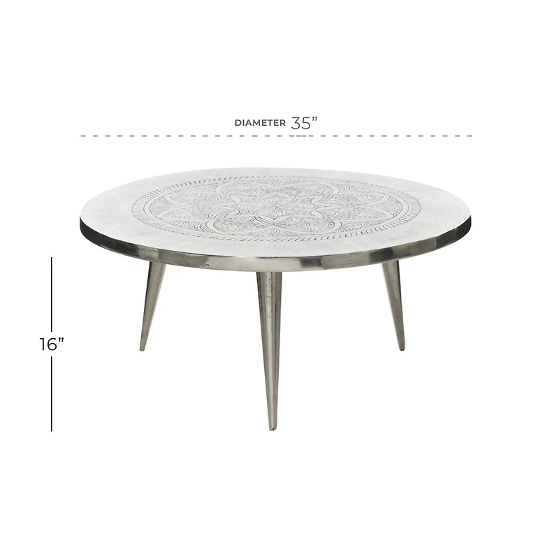 Silver Aluminum Traditional Coffee Table