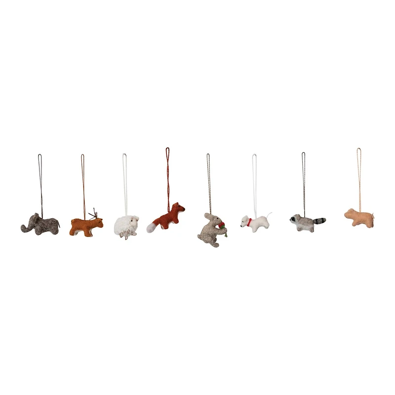 Hello Honey® 8 Pack 2" Animal Wool Felt Ornaments