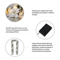 Glitzhome® 2 Pack 9ft. Pre-Lit Snow Flocked Greenery Pine Poinsettia Christmas Garland