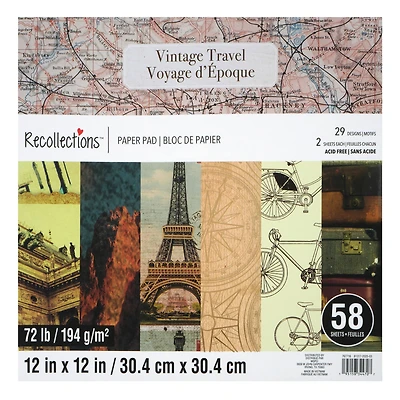 12" x 12" Vintage Travel Paper Pad by Recollections™, 58 Sheets