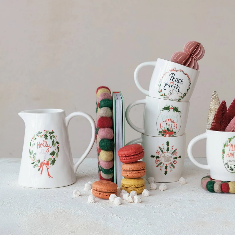 Hello Honey® 1qt. Holly Jolly Stoneware Pitcher with Gold Electroplating