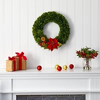 18'' Tea Leaf, Poinsettia & Pine Wreath