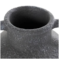 10.5" Black Ceramic Textured Whitewashed Vase with Handles