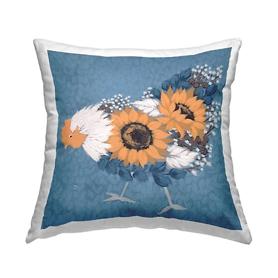 Stupell Industries Abstract Chicken Portrait Sunflower Body Botanical Pattern Throw Pillow 18" x 18"