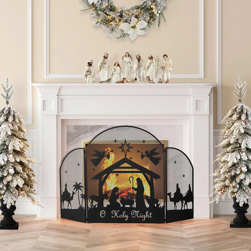 Glitzhome® 48" Christmas Metal Mesh Silhouette Nativity Scene Screen