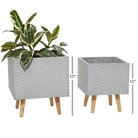 Set of 2 Grey Polystone Contemporary Planter, 15", 17"