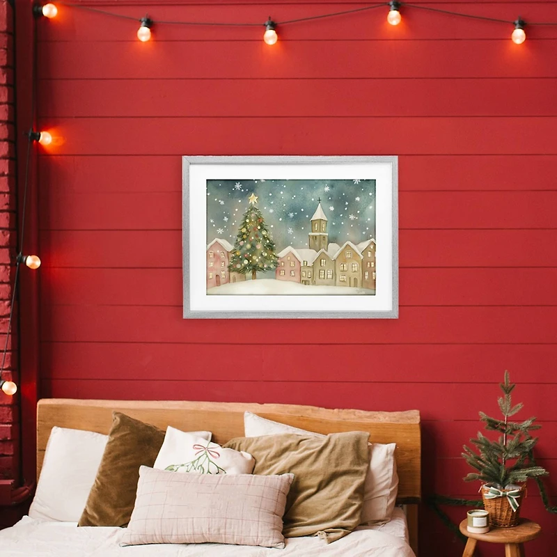 Stupell Industries Christmas Village Snowfall Framed Print Under Glass Wall Art