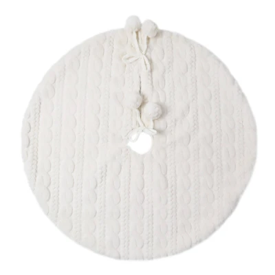30" White Mini Tree Skirt with Faux Fur Pom Poms by Ashland®