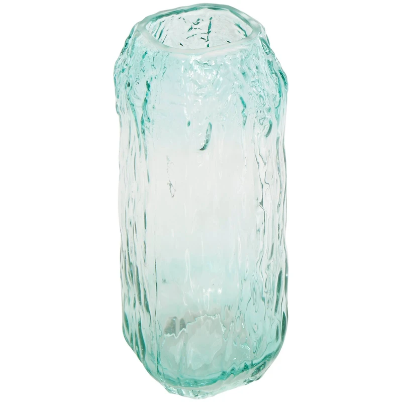 11" Green Ombre Handmade Abstract Textured Rectangular Glass Vase