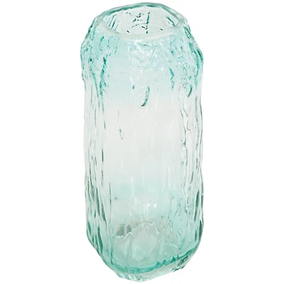 11" Green Ombre Handmade Abstract Textured Rectangular Glass Vase