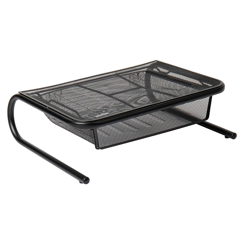Mind Reader Black Metal Mesh Monitor Stand & Desk Organizer With Storage Drawer