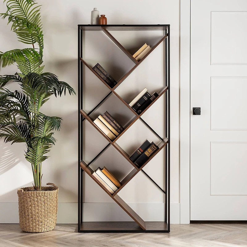 Walker Edison 68" Dark Walnut V Bookshelf