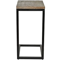 Brown Wood Distressed C-Shaped Accent Table with Black Metal Base 13" x 18" x 26"