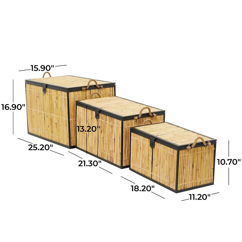 Light Brown Rattan Handmade Nesting Trunk Set of 3 25", 21", 18"
