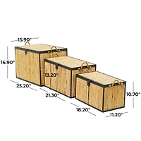 Light Brown Rattan Handmade Nesting Trunk Set of 3 25", 21", 18"