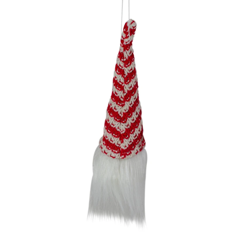 8" Red & White Knit Gnome Head LED Ornament