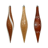 6 Pack 7.7" Brown, White & Gold Glitter Shatterproof Teardrop Ornaments by Ashland®