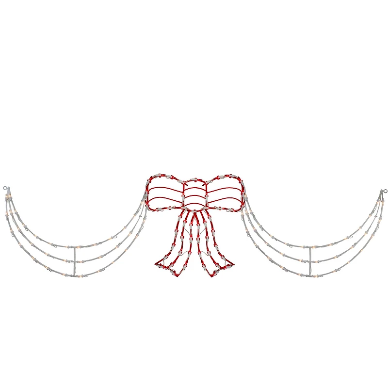 Lighted Red & White Bow Swag Christmas Decoration